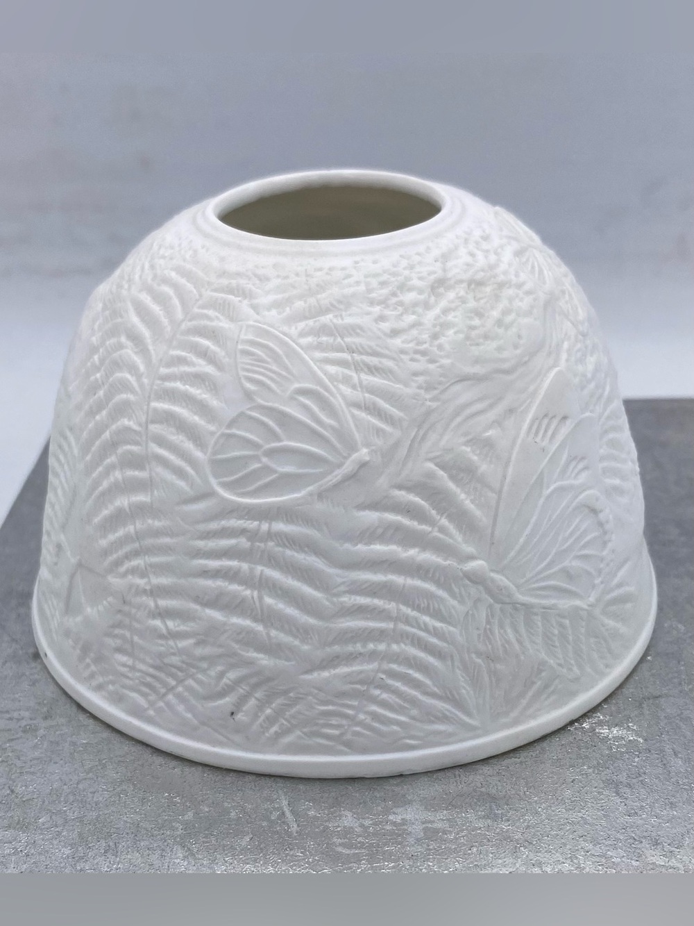 Fairy Lamp Shade White Bisque Porcelain With Embossed Butterfly Design Small